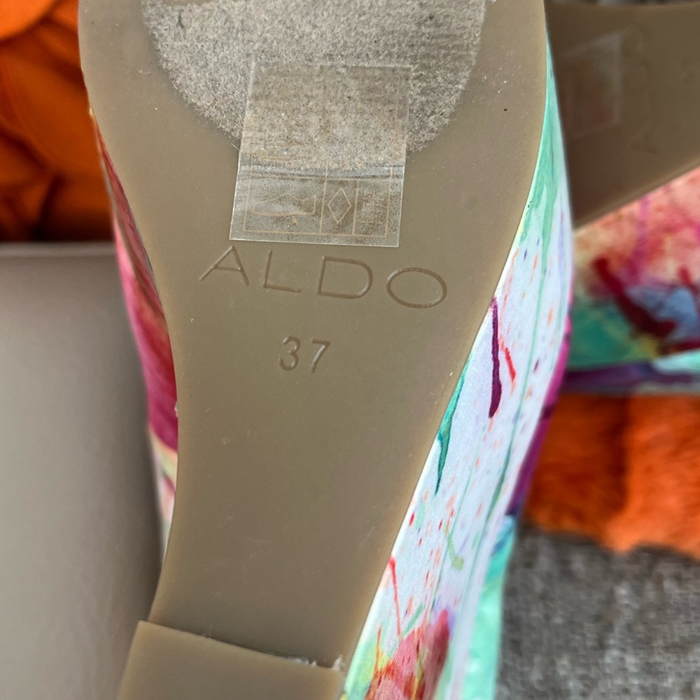 Aldo Colorful Splash Print Open Toe Wedges - image 8